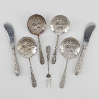 Appraisal: Seven Piece Sterling Silver Repousse Serving Pieces Seven Piece Sterling