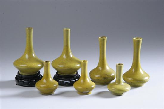 Appraisal: SEVEN CHINESE YELLOW PORCELAIN VASES th century - in high