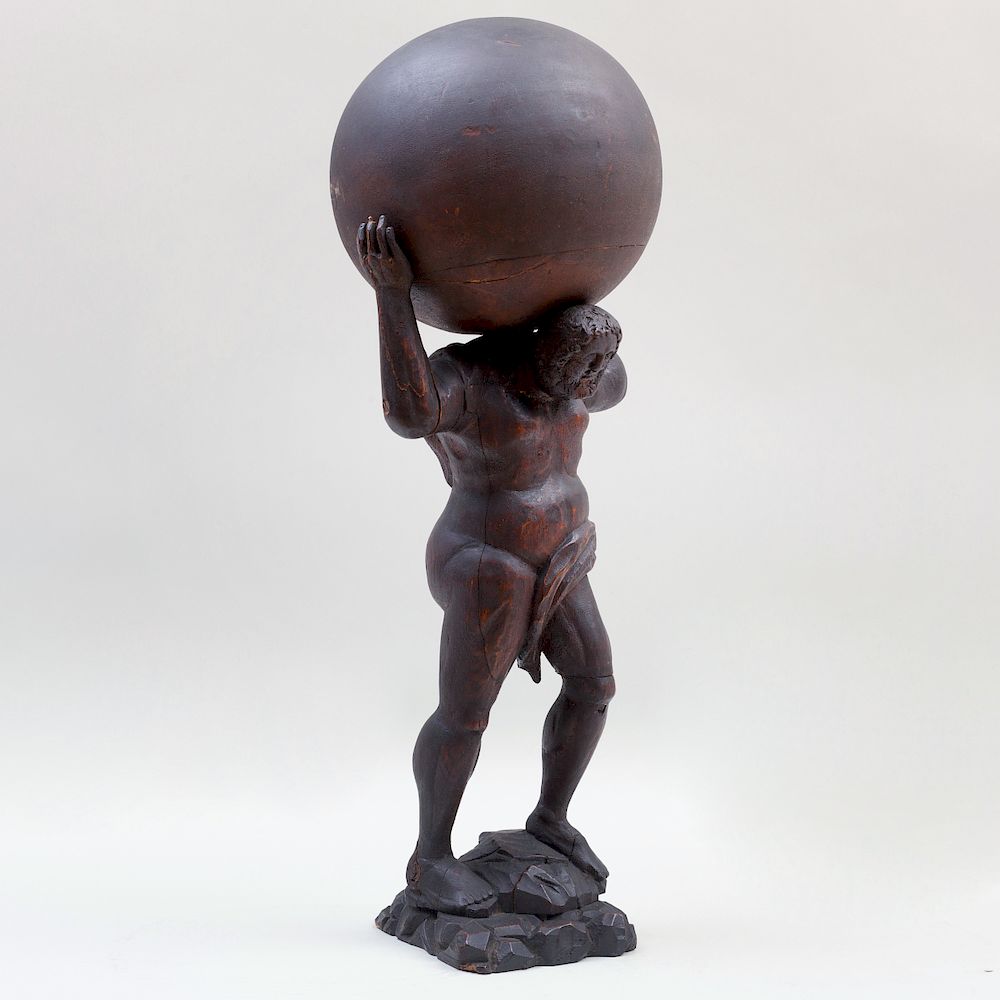 Appraisal: Dutch Stained Wood Figure of Atlas in high Condition Age