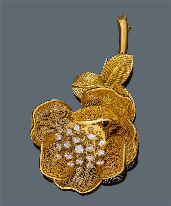 Appraisal: DIAMOND AND GOLD CLIP BROOCH PIAGET Yellow gold Decorative model