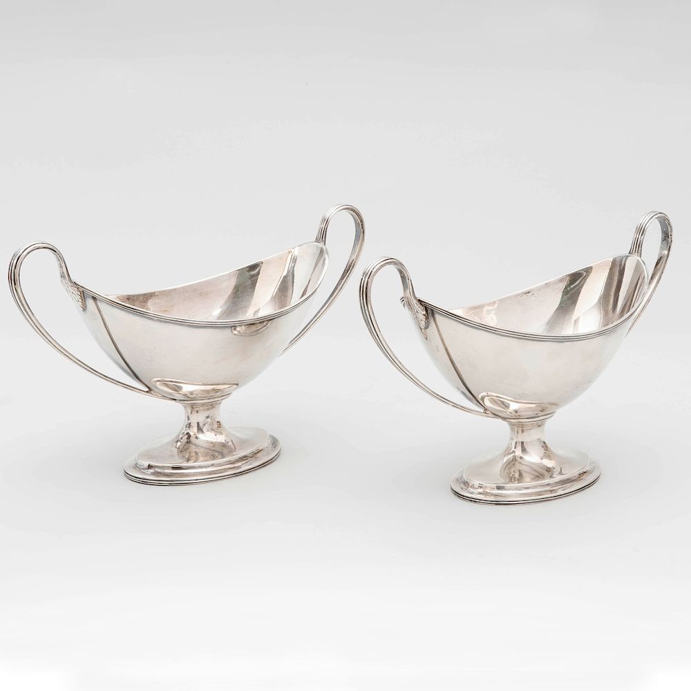 Appraisal: Pair of George III Silver Navette Form Sauce Tureens Mark