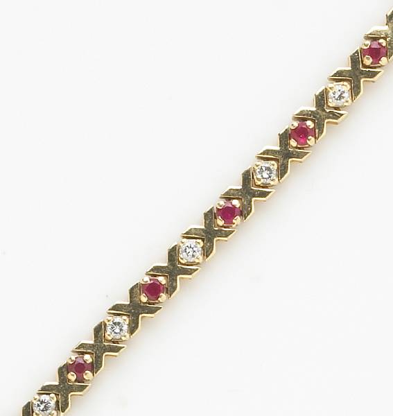 Appraisal: A ruby diamond and k gold bracelet estimated total diamond