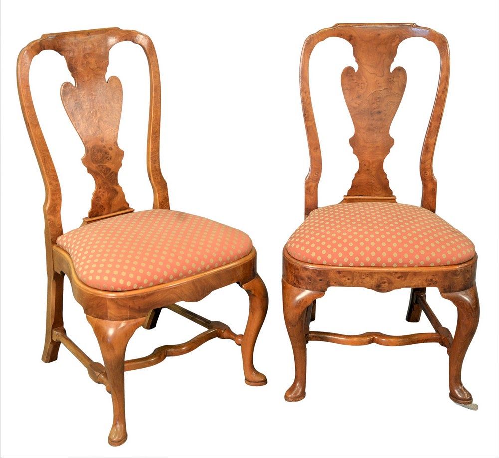 Appraisal: Set of Six Custom Burlwood Queen Anne Style Dining Chairs