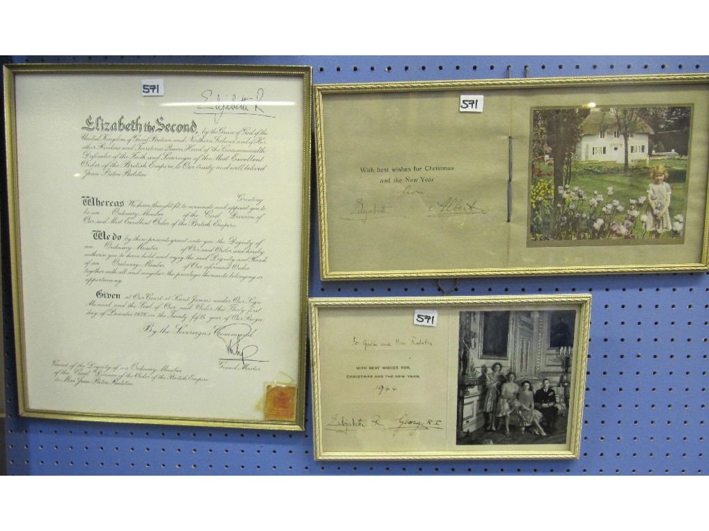 Appraisal: Framed Royal Christmas card from signed by George VI and