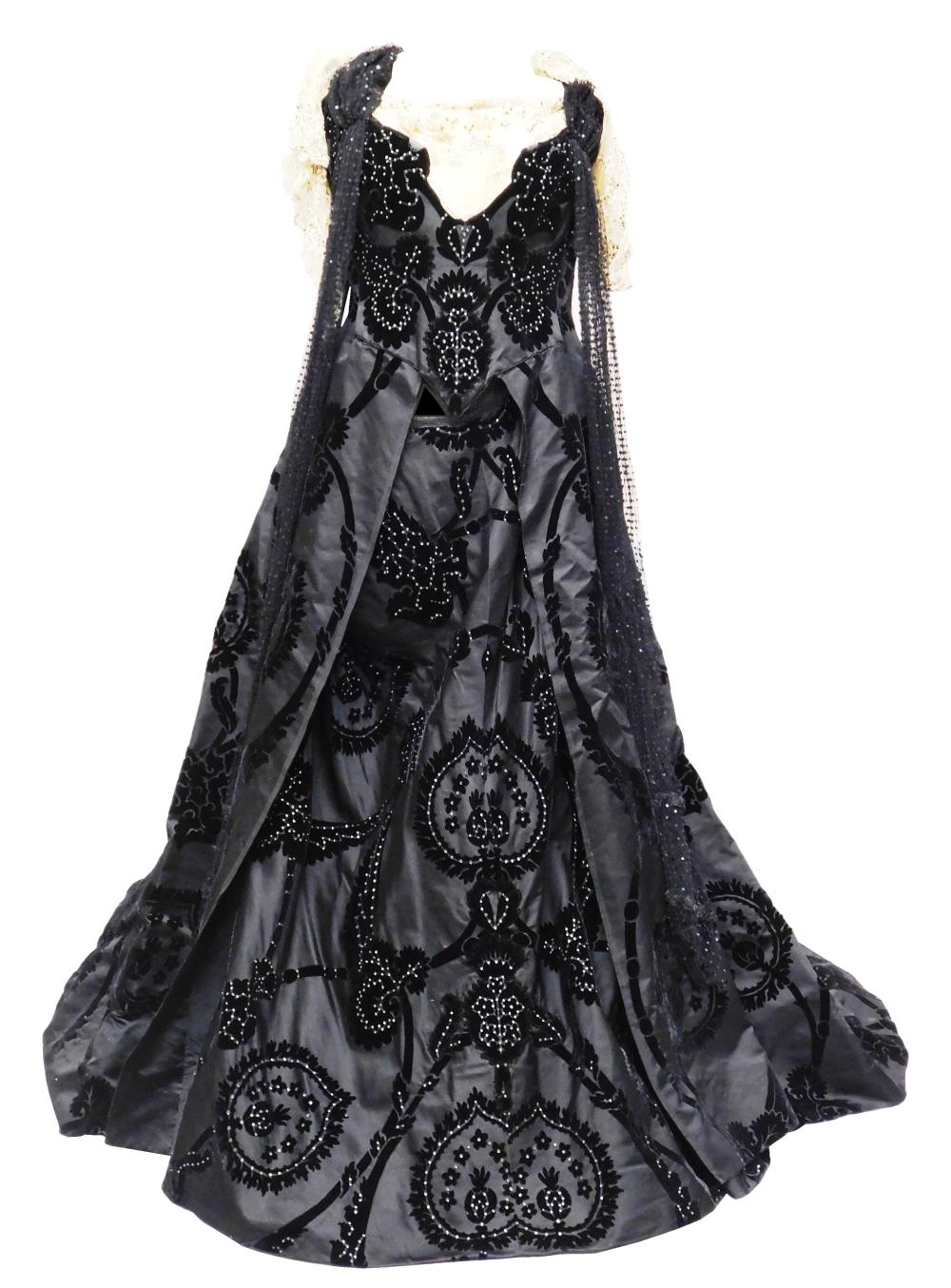 Appraisal: House of Worth black velvet brocade evening dress c 's