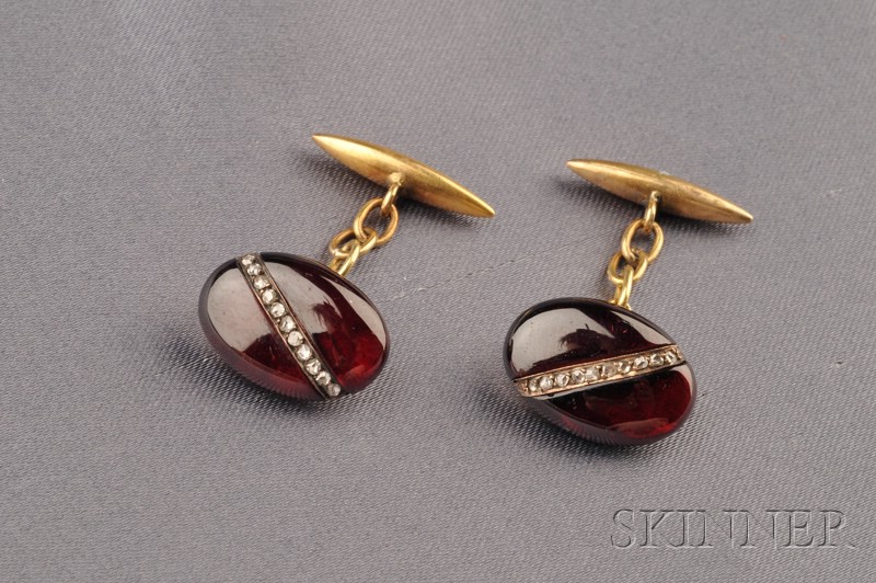 Appraisal: Antique kt Gold Garnet and Diamond Cuff Links each designed