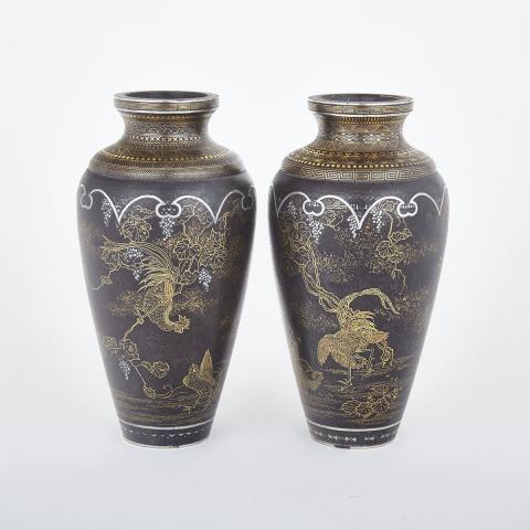 Appraisal: Pair of Japanese Komai of Kyoto Damascene Ware Gold and