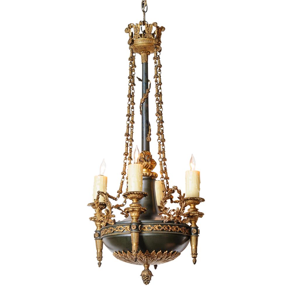 Appraisal: FRENCH EMPIRE GILT AND PATINATED BRONZE AND METAL FOUR LIGHT