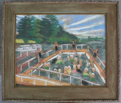 Appraisal: GOLD Fay American th C Swimming Pool Gouache watercolor sight