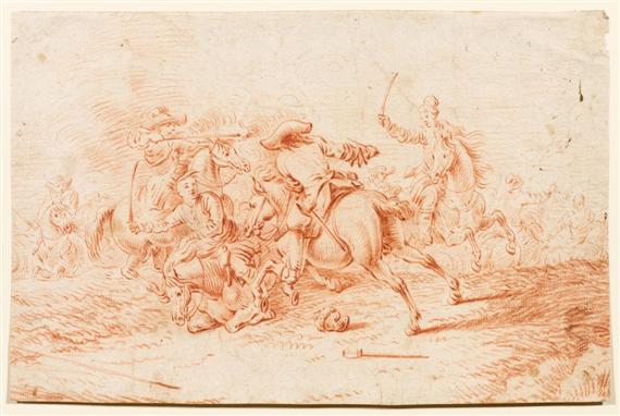 Appraisal: SCHOOL OF DIRK MAES Haarlem Cavalry battle Sanguine drawing on