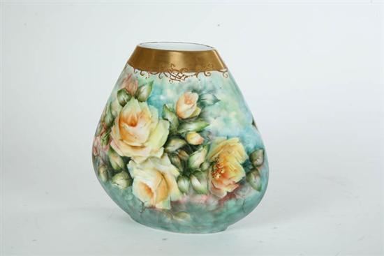 Appraisal: PORCELAIN VASE Handpainted with yellow roses and foliage Marked H