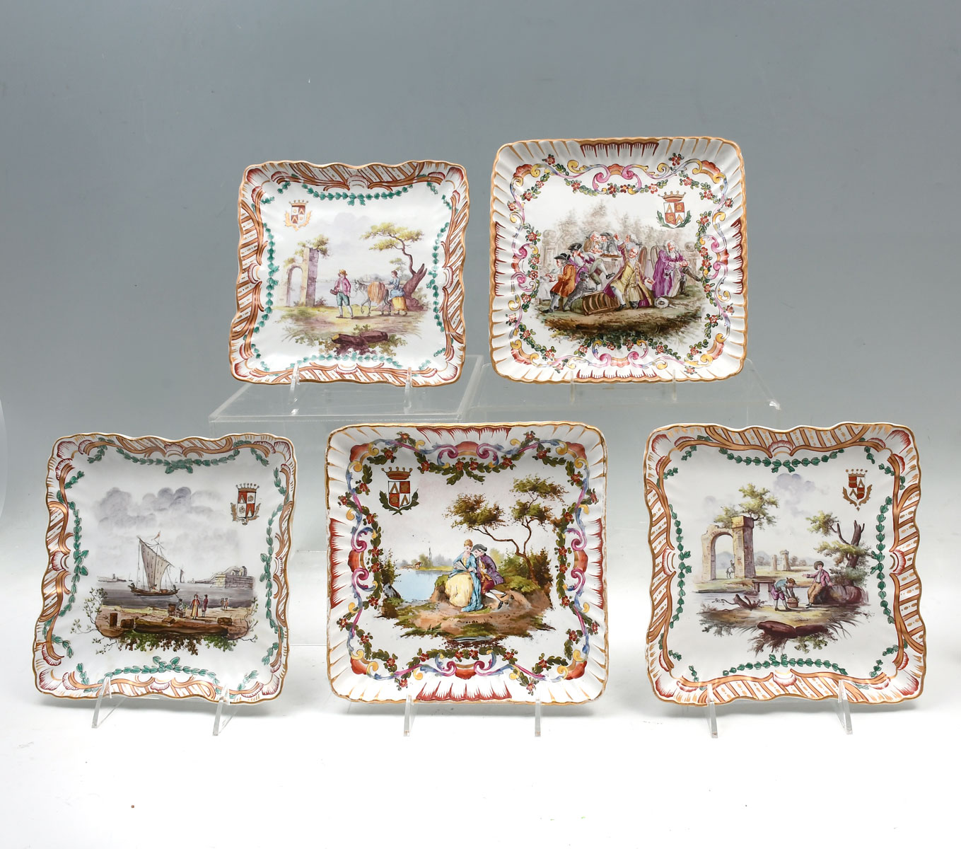 Appraisal: PC TH CENTURY LILLE PLATES Mid- 's French square plates