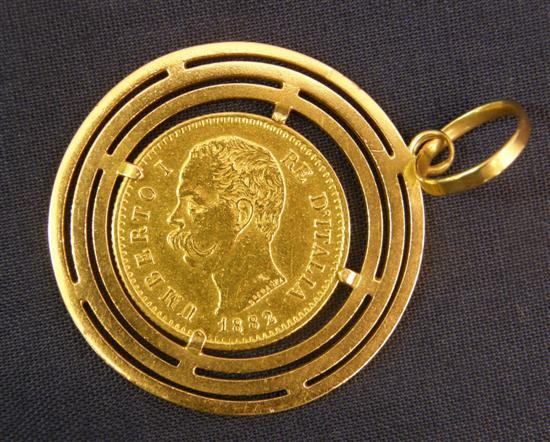 Appraisal: Italian gold coin embossed with a portrait of Umberto I