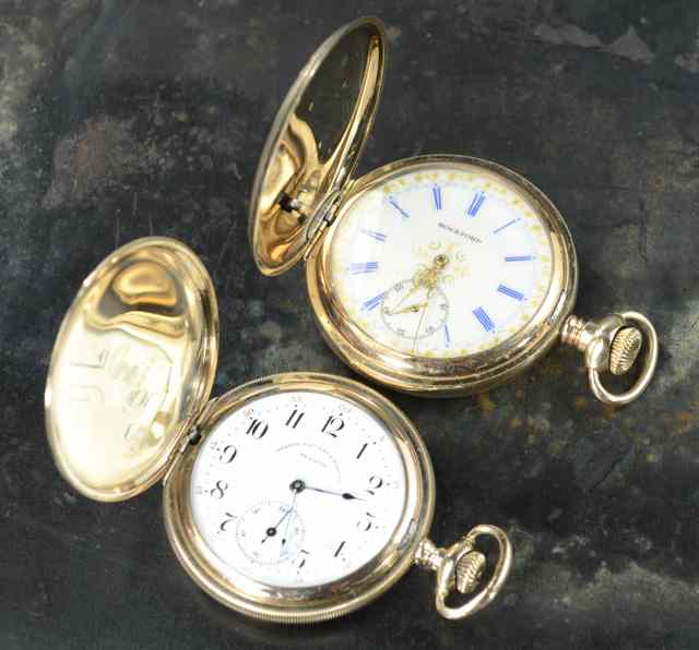 Appraisal: TWO AMERICAN HUNTER CASE POCKET WATCHES Rockford model grade size