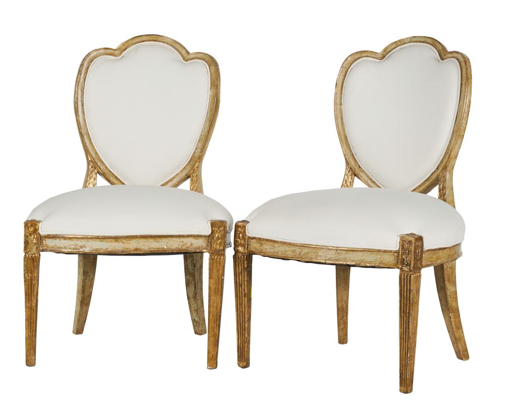 Appraisal: PAIR OF NEOCLASSICAL GILTWOOD SIDE CHAIRScovered with white linen inches