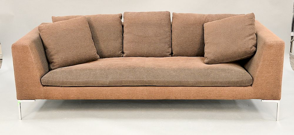 Appraisal: B B Italia sofa brown upholstered with polished aluminum legs