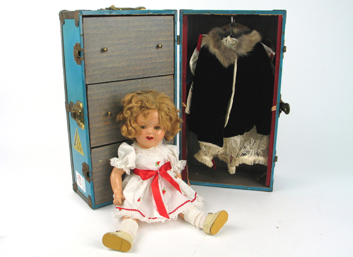 Appraisal: SHIRLEY TEMPLE DOLL TRUNK AND WARDROBE The all composition Shirley