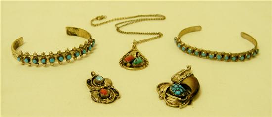 Appraisal: JEWELRY hand-wrought silver and turquoise Southwestern Jewelry including two turquoise