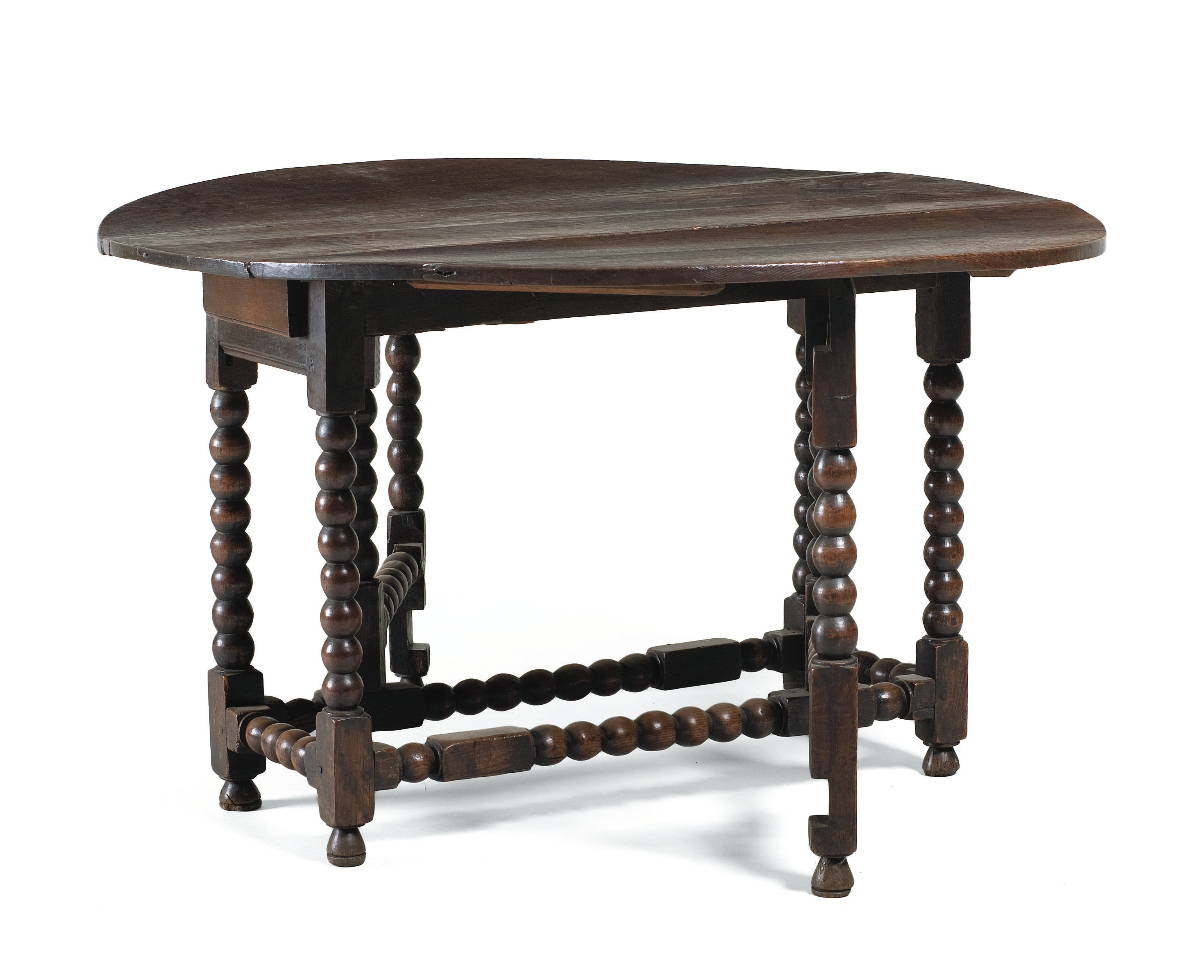 Appraisal: ENGLISH WILLIAM AND MARY OAK GATELEG TABLE WITH DRAWER Height