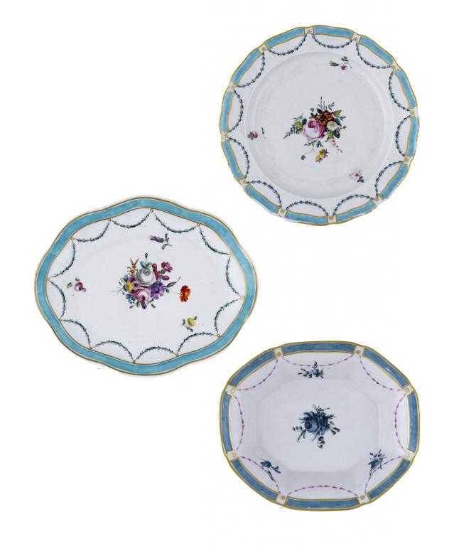 Appraisal: A CHELSEA-DERBY DESSERT DISH PLATE AND OCTAGONAL DISH painted with