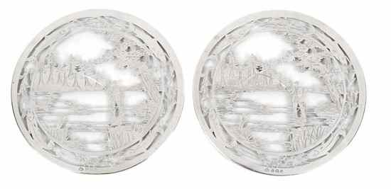 Appraisal: A pair of silver mounted glass coasters or stands by