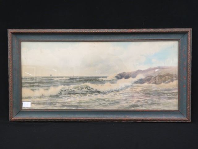 Appraisal: George Howell Gay watercolor rocky coastline ships in distance gulls