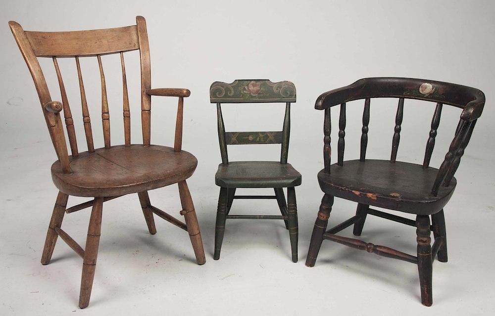 Appraisal: Three Childrens Chairs Three children's chairs comprising a painted small