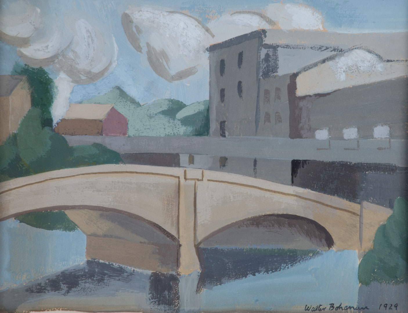 Appraisal: Walter Bohanan City Bridge oil on paper American - Signed