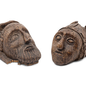 Appraisal: A Pair of Scottish Gothic Carved Oak Heads Circa th