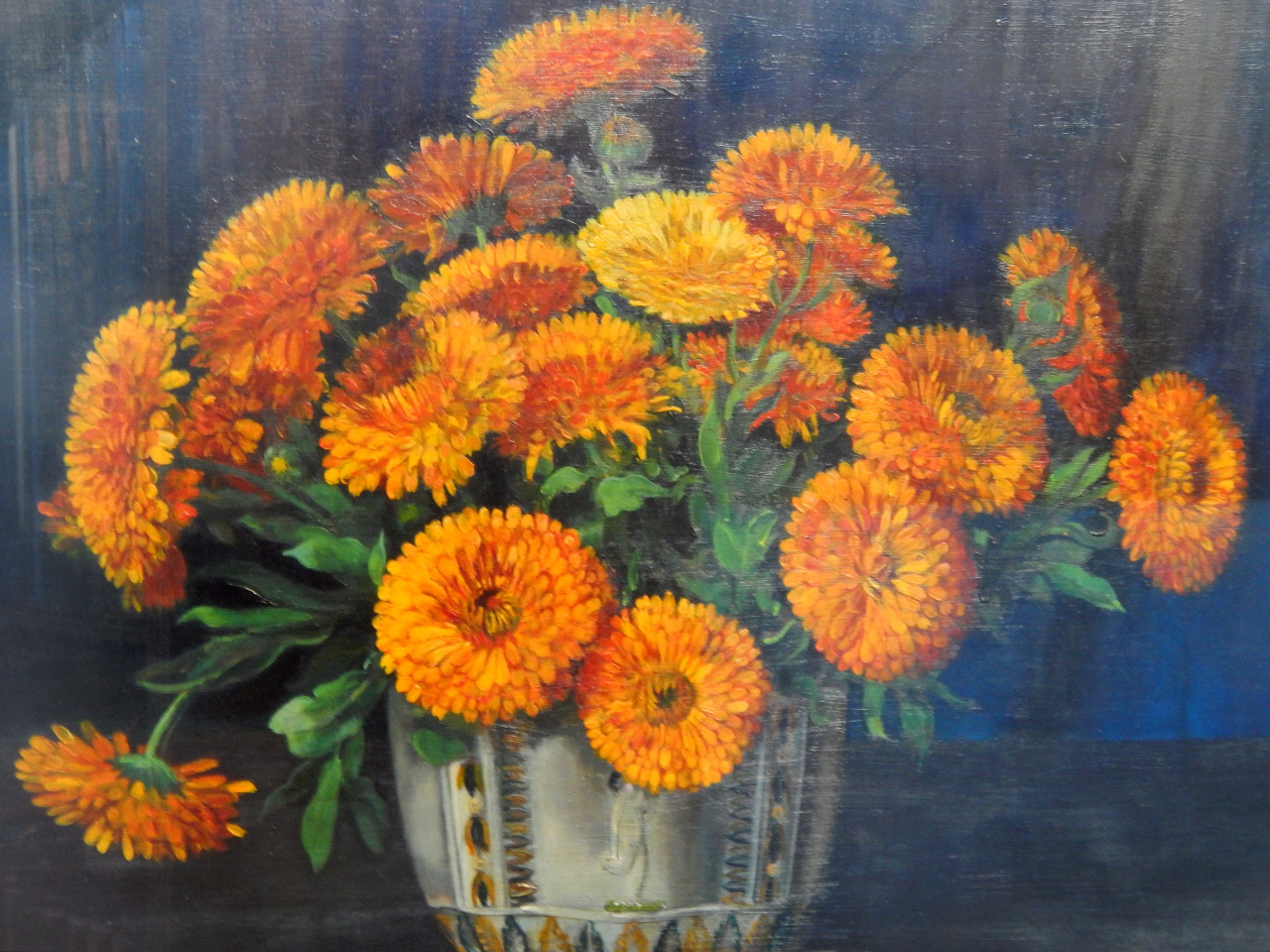 Appraisal: M E Wilson Still life of chrysanthemums in a vase