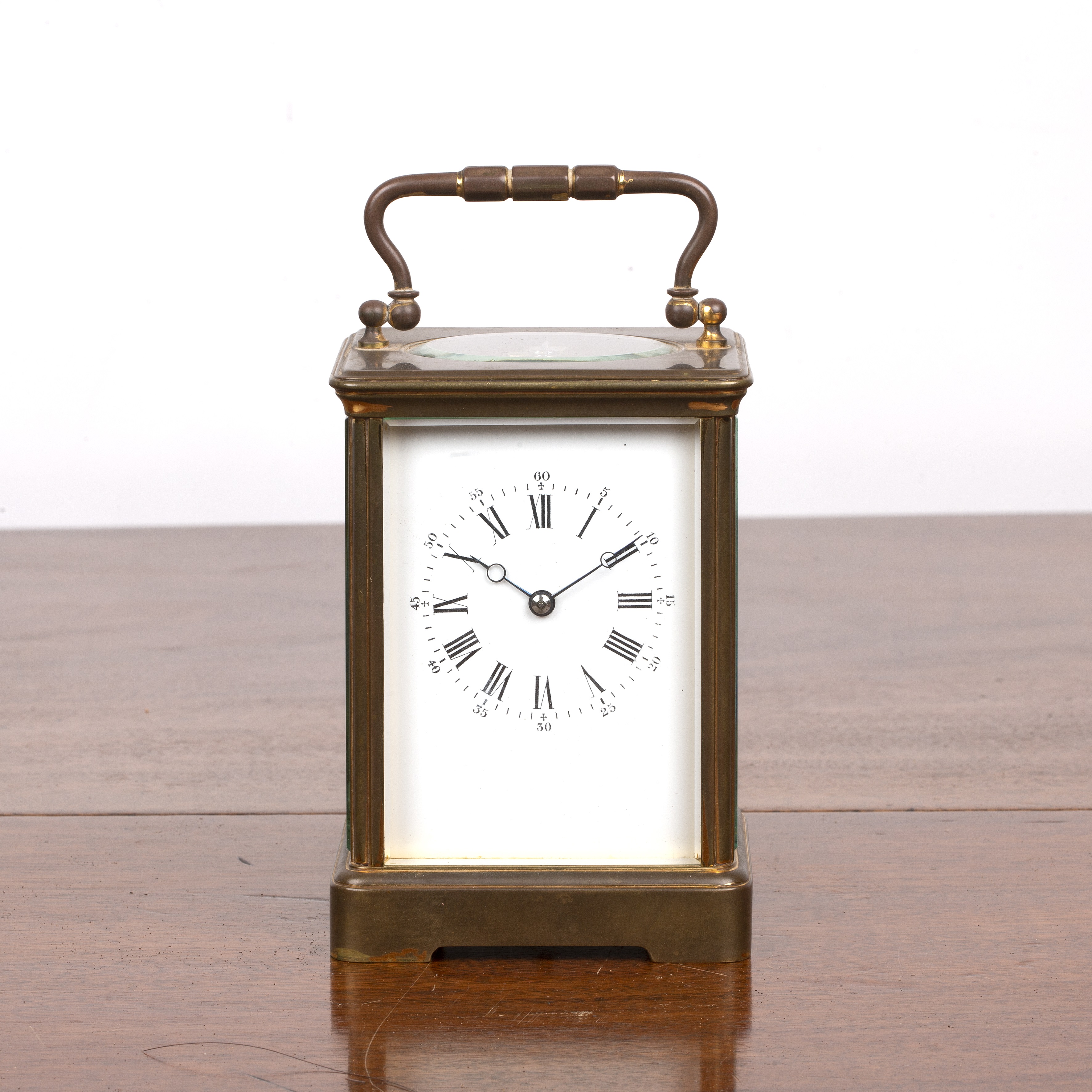 Appraisal: French eight-day brass carriage clock with keythe white enamel dial