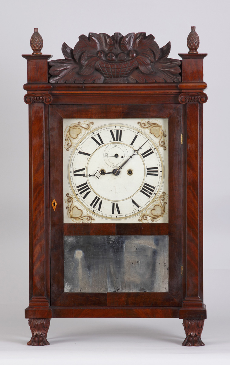 Appraisal: R E Northrup Salem Bridge Shelf Clock Mahogany case carved