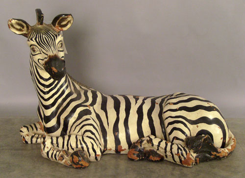 Appraisal: Carved and painted zebra h w