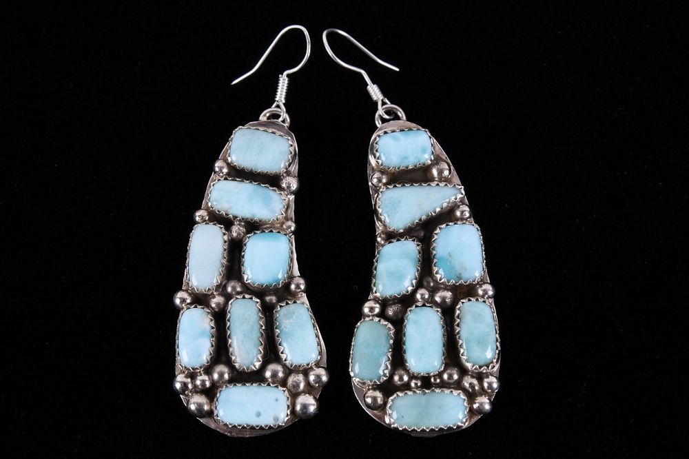 Appraisal: Navajo B Lee Larimar Sterling Silver Earrings For your consideration