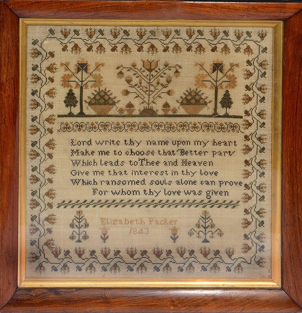 Appraisal: A TRADITIONAL CHILD'S SAMPLER by Elizabeth Packer dated with central