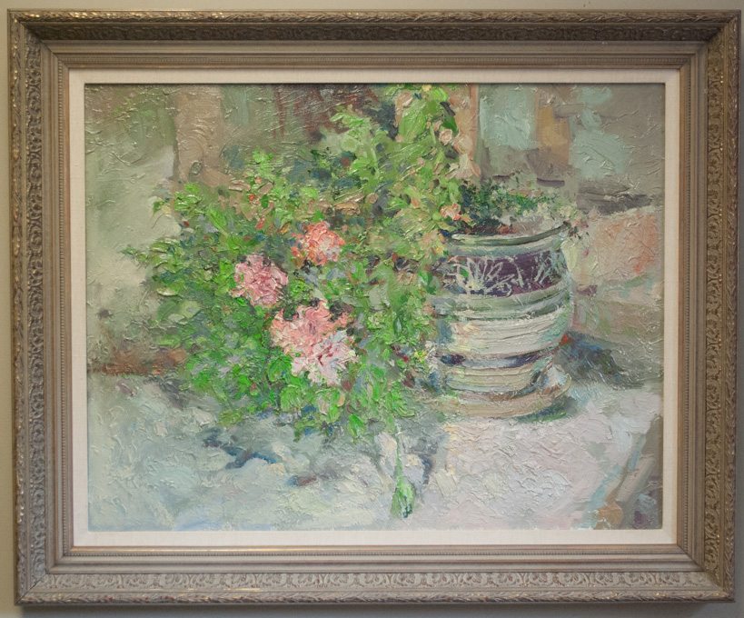 Appraisal: FLORAL STILL-LIFE OIL ON CANVAS flowers growing out of a