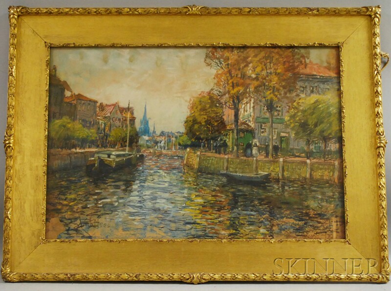 Appraisal: European School th th Century Dutch Canal Scene Signed Van