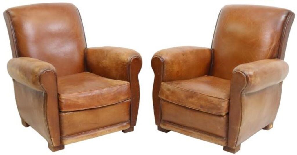 Appraisal: pair French Art Deco leather club chairs c s having