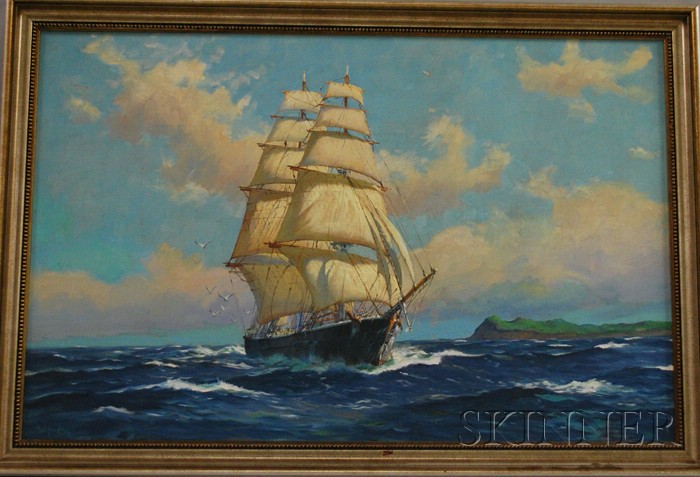 Appraisal: th Century American School Oil on Canvas Depicting A Two-Masted