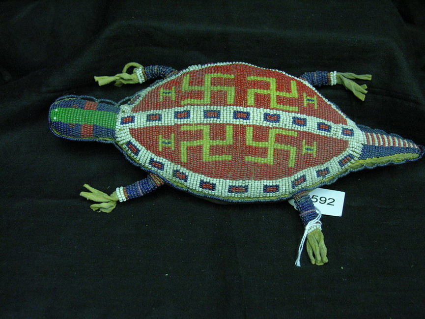 Appraisal: EARLY NATIVE AMERICAN TURTLE AMULET FETISH Excellent beadwork in red