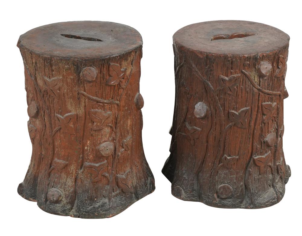 Appraisal: PAIR OF CERAMIC STOOLSmodeled as tree stumps inches diameter inches