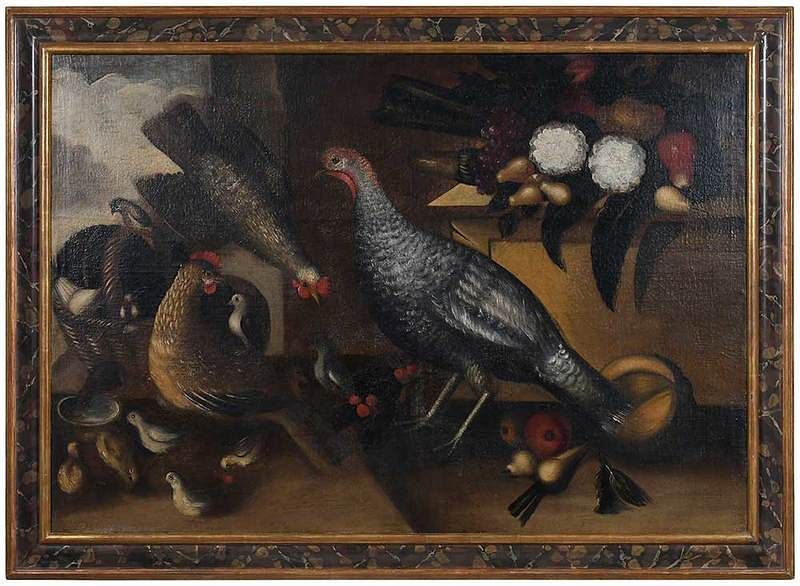 Appraisal: Italian School Painting th century A Farmyard with Fowl and