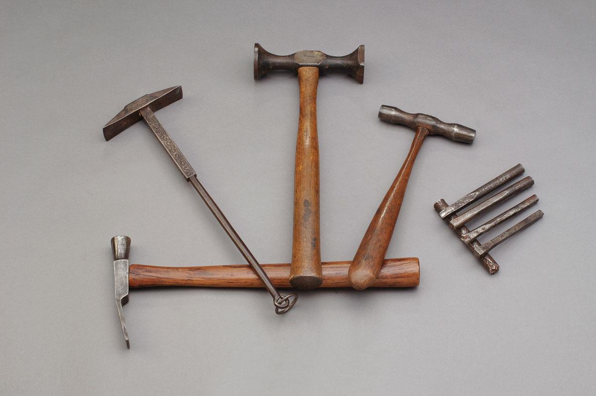 Appraisal: GROUP OF SILVERSMITH AND JEWELER'S TOOLS INCLUDING HAMMERS AND DYES