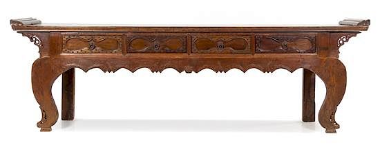 Appraisal: A Chinese Carved Walnut Altar Table Height x width x