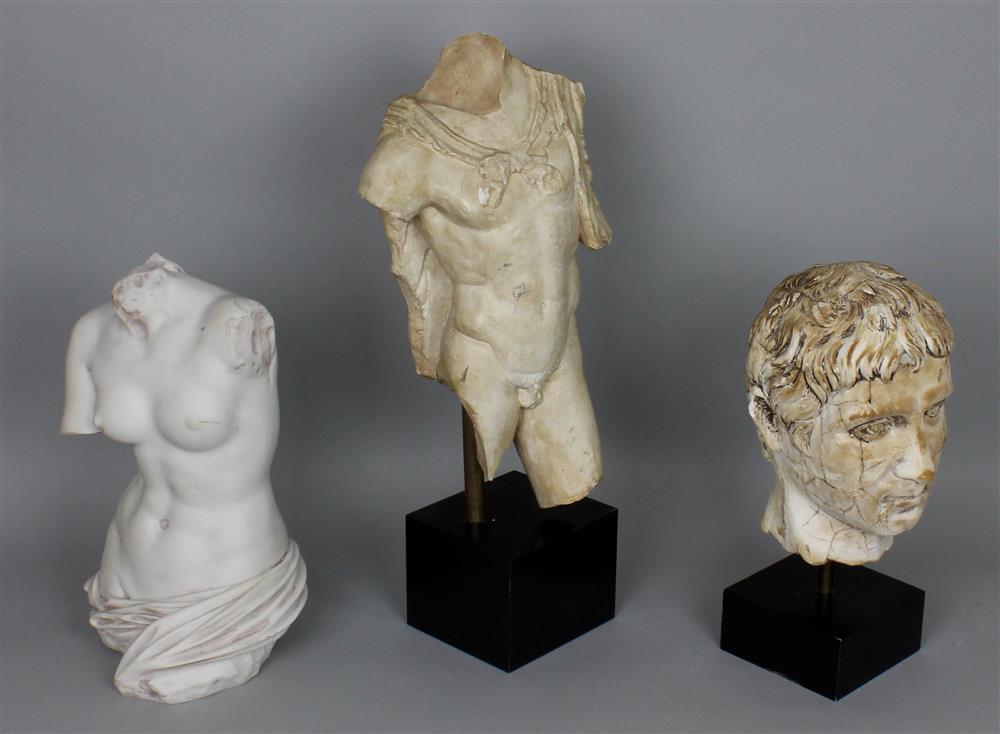 Appraisal: GROUP OF THREE CLASSICAL SCULPTURES AFTER THE ANTIQUE MODERN including