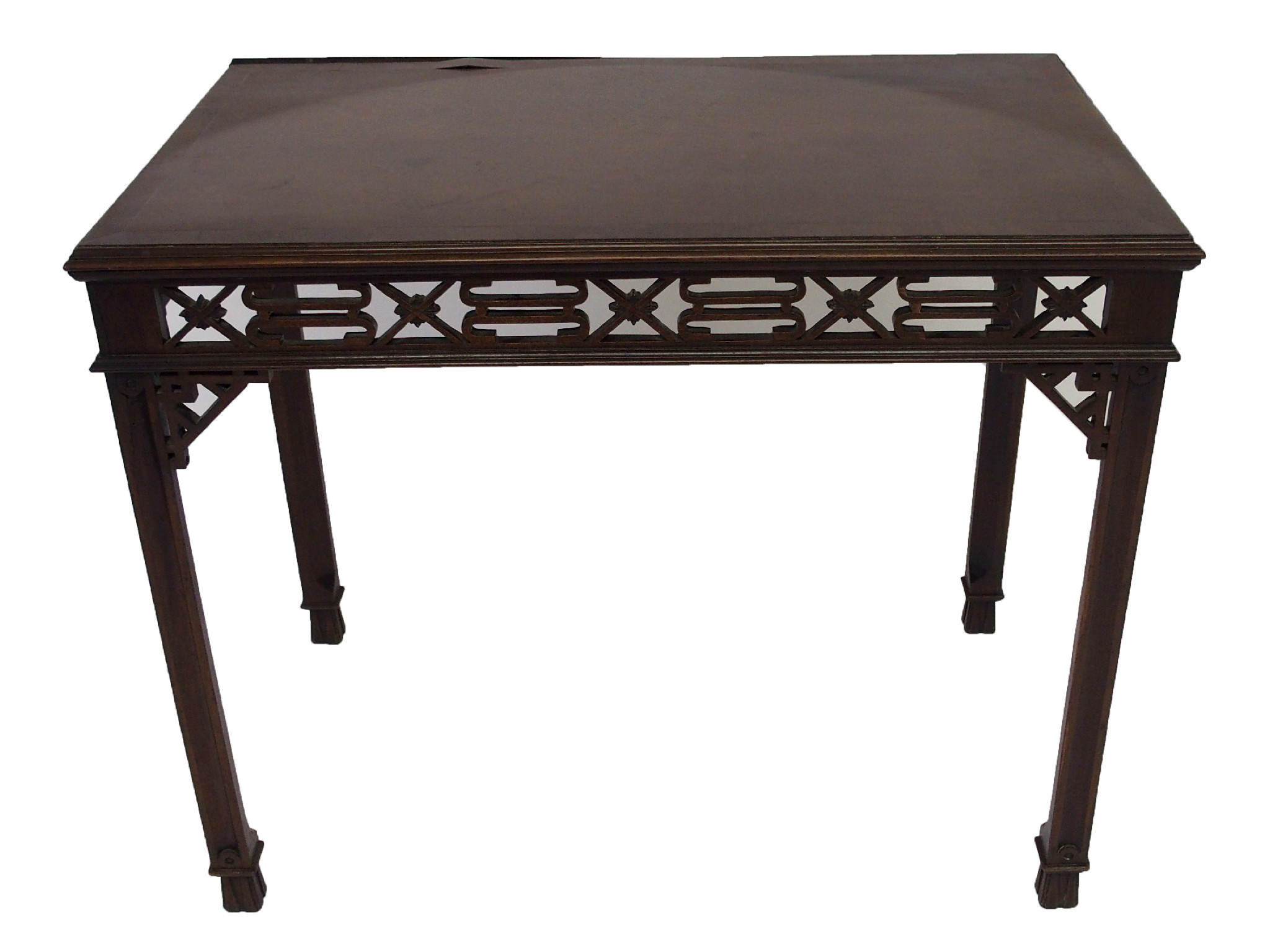 Appraisal: An Edwardian Chinese Chippendale style mahogany tea tablewith pierced frieze