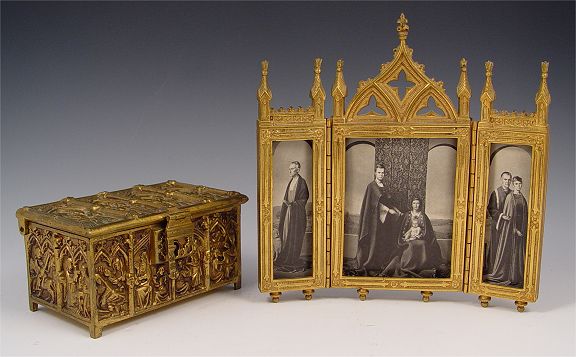 Appraisal: ORNATE BRASS BOX BRASS FRAME RAYMOND WHYTE TRIPTYCH To include