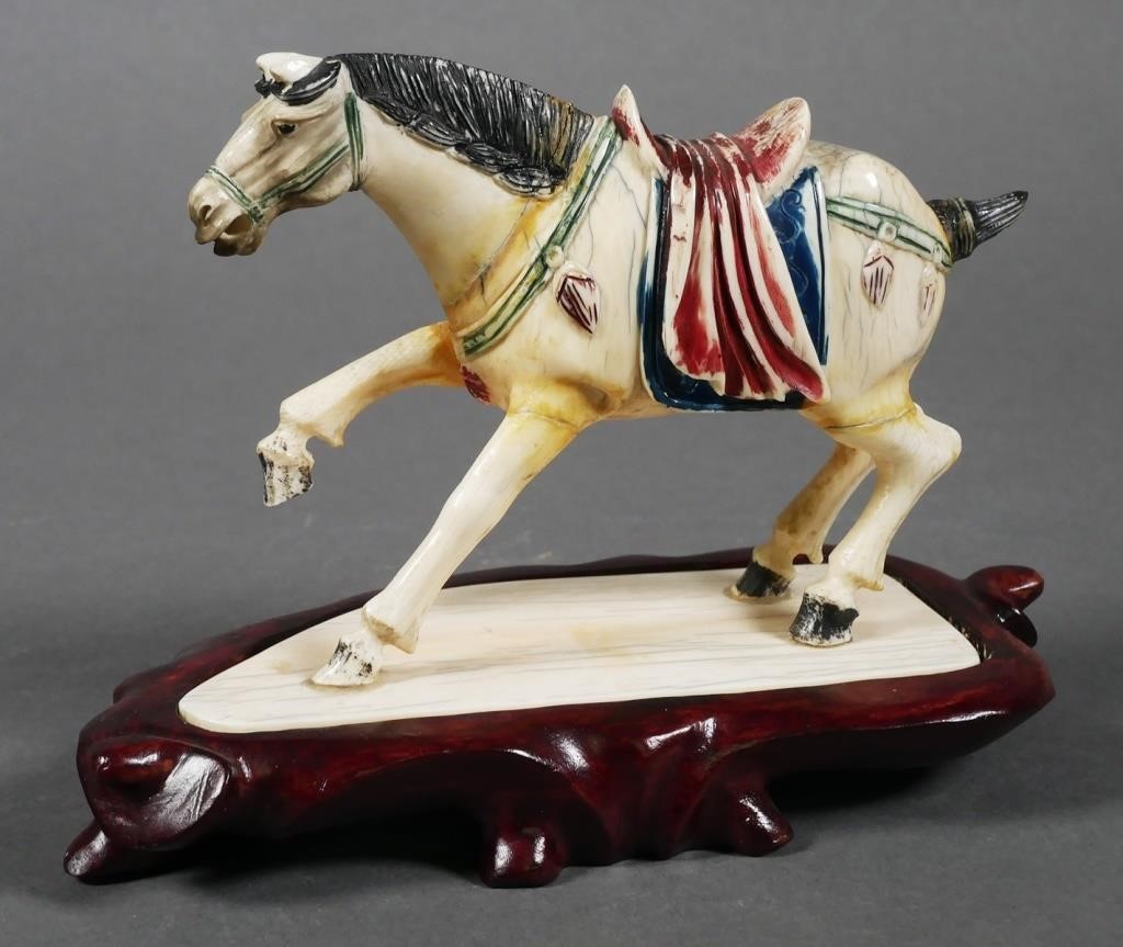 Appraisal: Polychrome painted hand carved ivory horse circa th th century