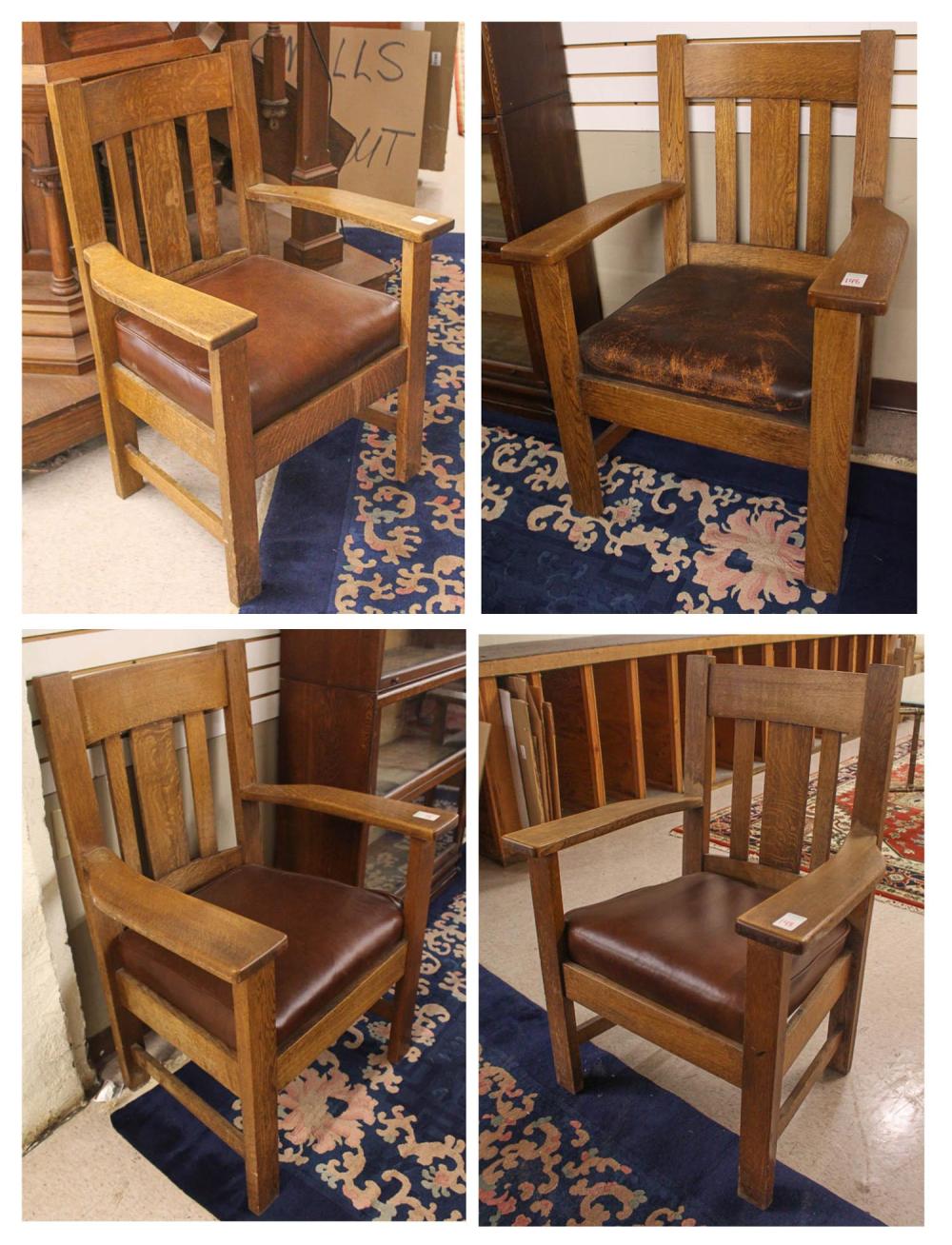 Appraisal: SET OF FOUR CRAFTSMAN OAK ARMCHAIRS Oregon Chair Co Portland