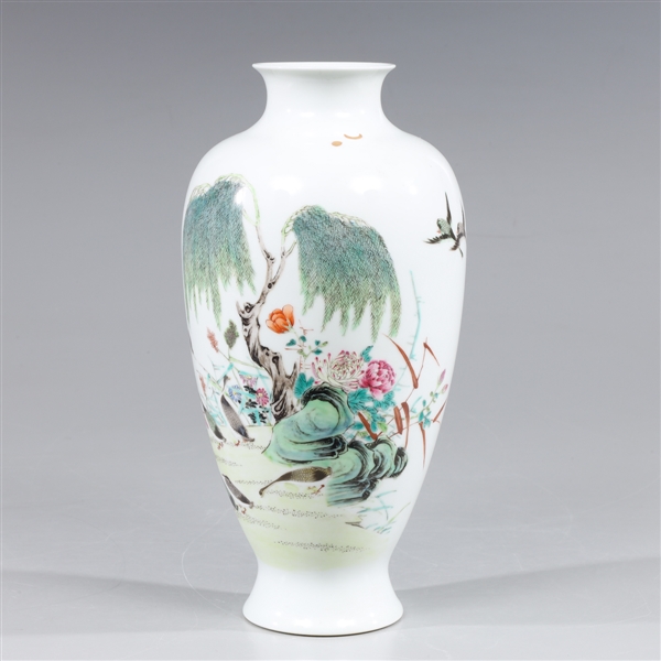 Appraisal: Finely detailed Chinese enameled porcelain vase with numerous birds on